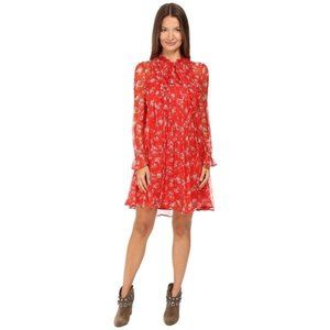 The Kooples Dotted Line Flowers On Silk Crepon Dress (Red)